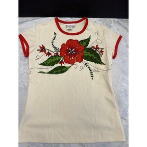 Miss Shaheen California Hawaii Vintage Size 6 Ivory Red Floral Top T‎ Shirt New